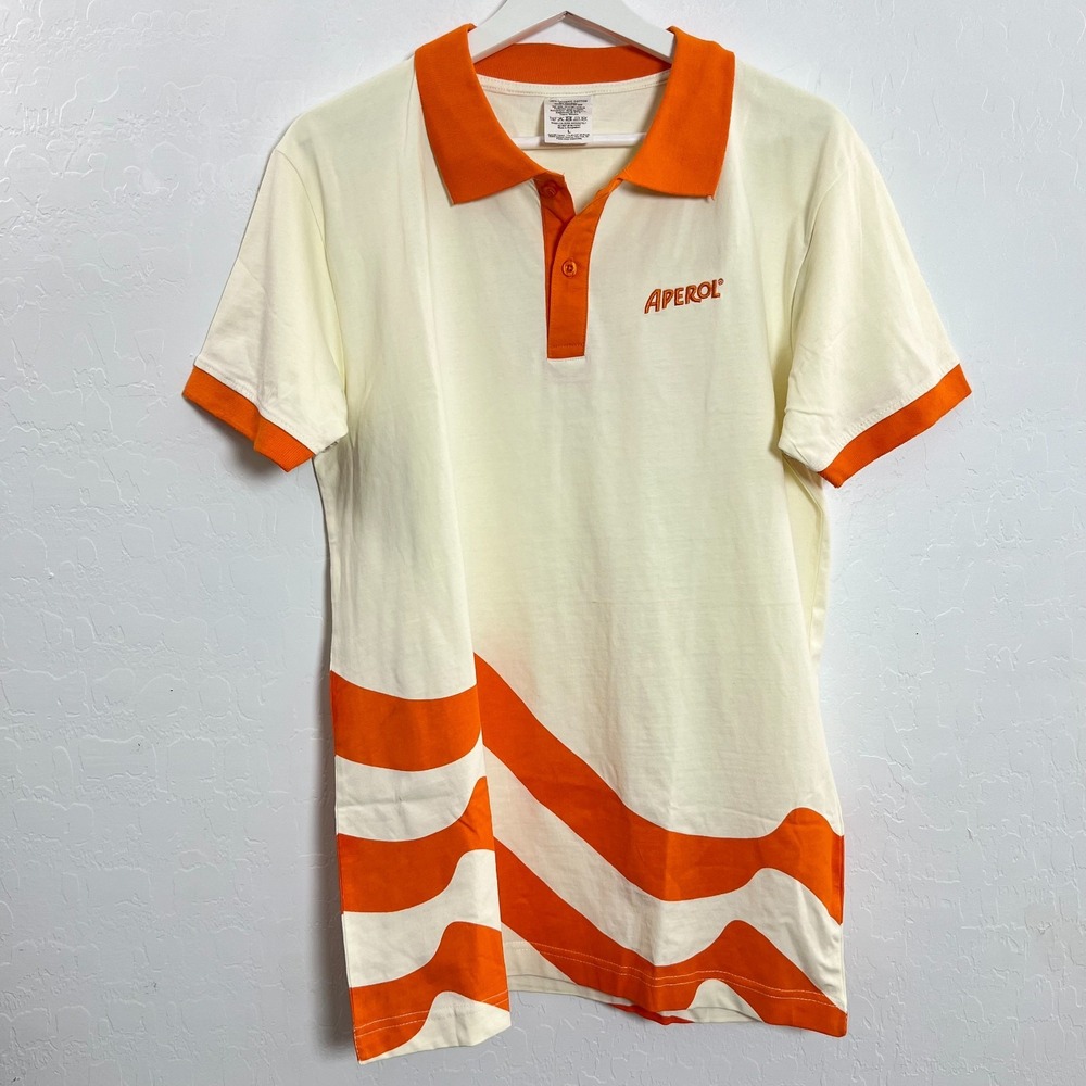 APEROL Orange White Polo Shirt Men's L Logo organic cotton retro golf tennis